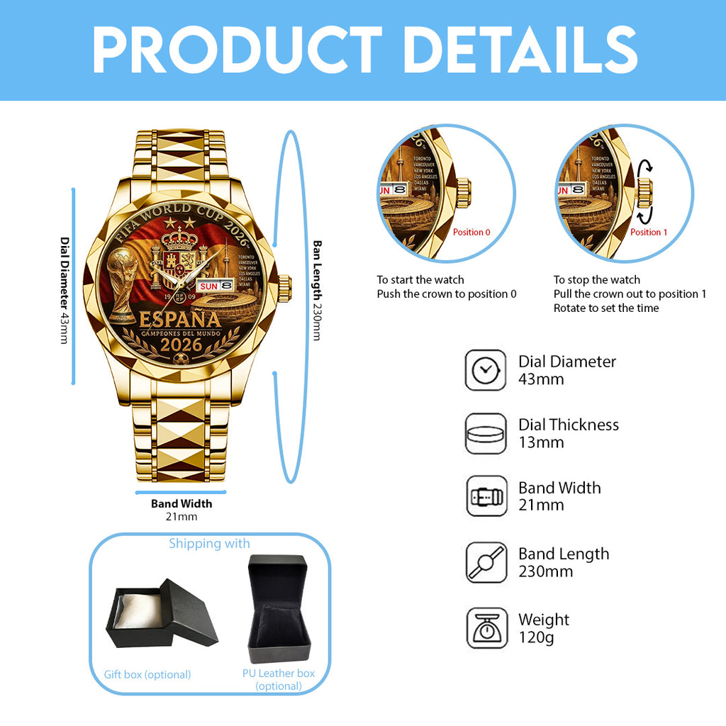 Spain National Team 2026 FIFA World Cup Champions Alloy Luxury Quartz Watch – TANTN24396