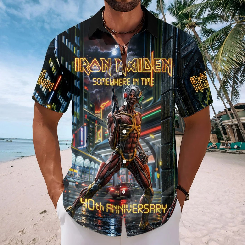 Iron Maiden Somewhere In Time 40th Anniversary Short Sleeve Button-Down Shirt – TANTN25421