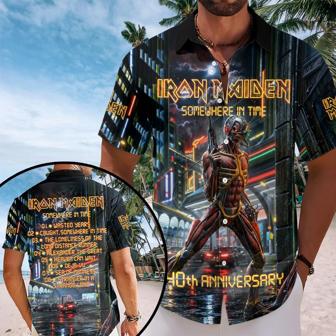 Iron Maiden Somewhere In Time 40th Anniversary Short Sleeve Button-Down Shirt – TANTN25421