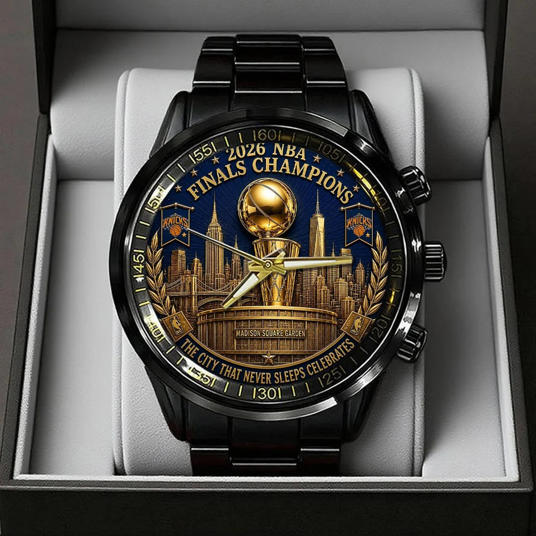 New York Knicks NBA Finals Champions 2026 Black Stainless Steel Watch – TANTN25664