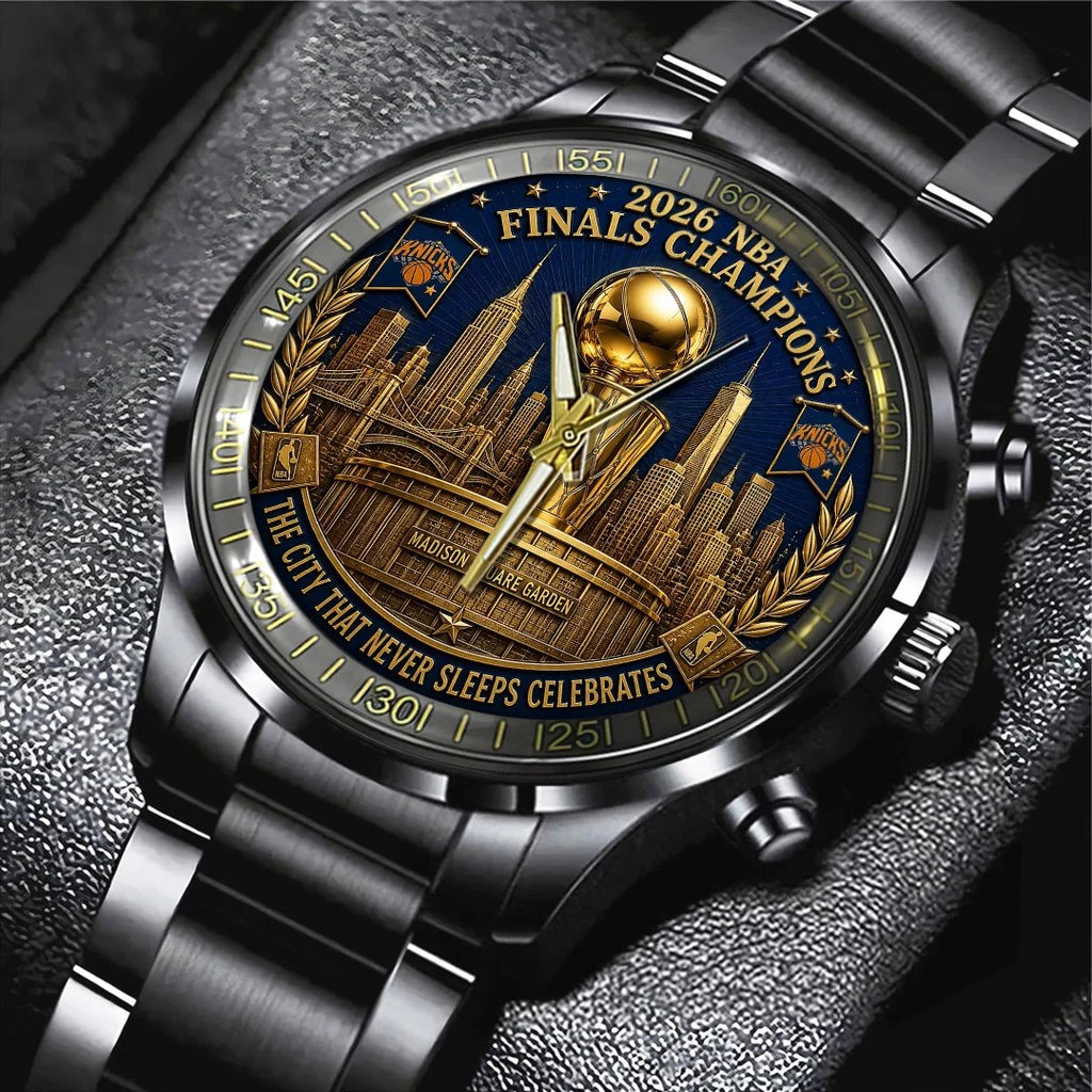 New York Knicks NBA Finals Champions 2026 Black Stainless Steel Watch – TANTN25664