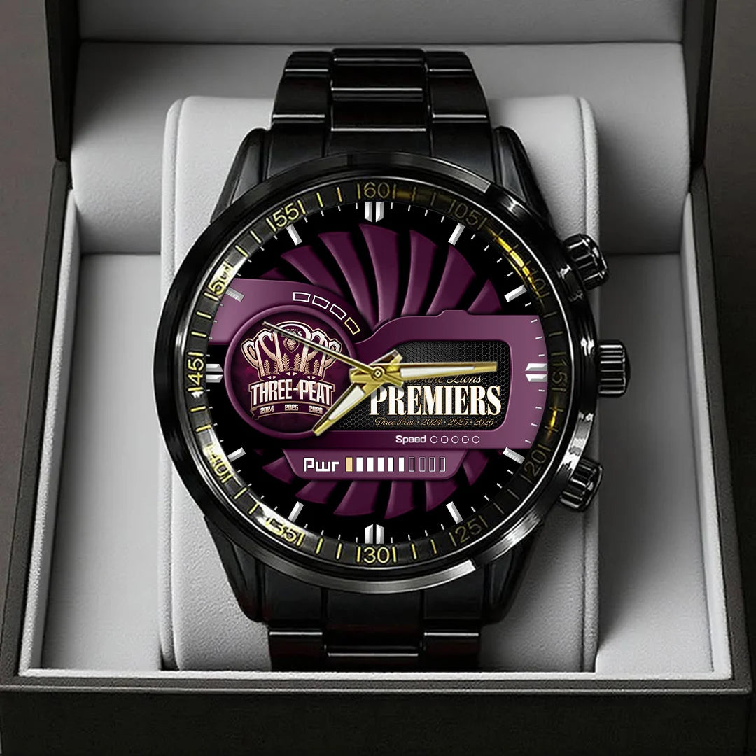 Brisbane Lions 2026 AFL Premiers Black Stainless Steel Watch – TANTN25849