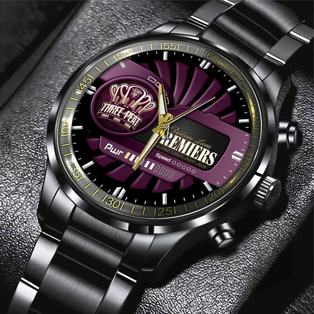 Brisbane Lions 2026 AFL Premiers Black Stainless Steel Watch – TANTN25849