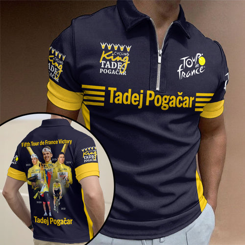 Tadej Pogačar 2026 Tour de France Champion Zip Polo Shirt – TMTHU7861