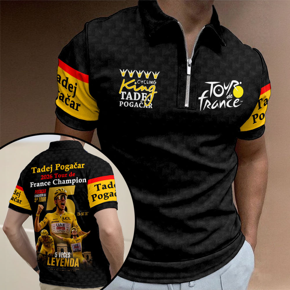 Tadej Pogačar 2026 Tour de France Champion Zip Polo Shirt – TMTHU7862