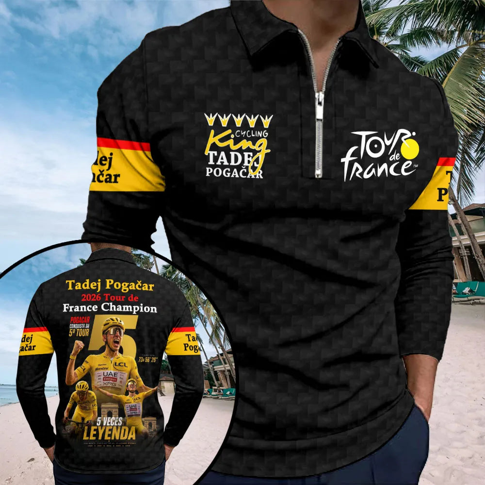 Tadej Pogačar 2026 Tour de France Champion Zip Polo Shirt – TMTHU7862