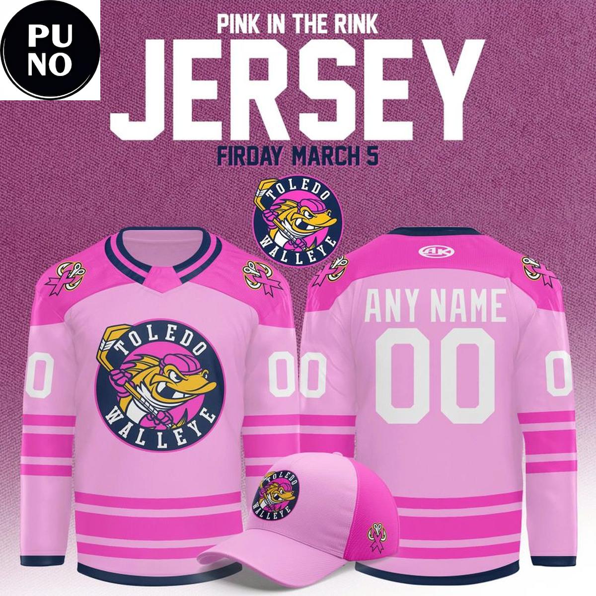 Toledo Walleye Pink in the Rink 2026 Personalized Hockey Jersey