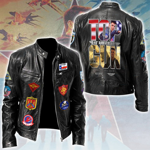 Top Gun 40th Anniversary Motorcycle Leather Jacket – TMTHU6252