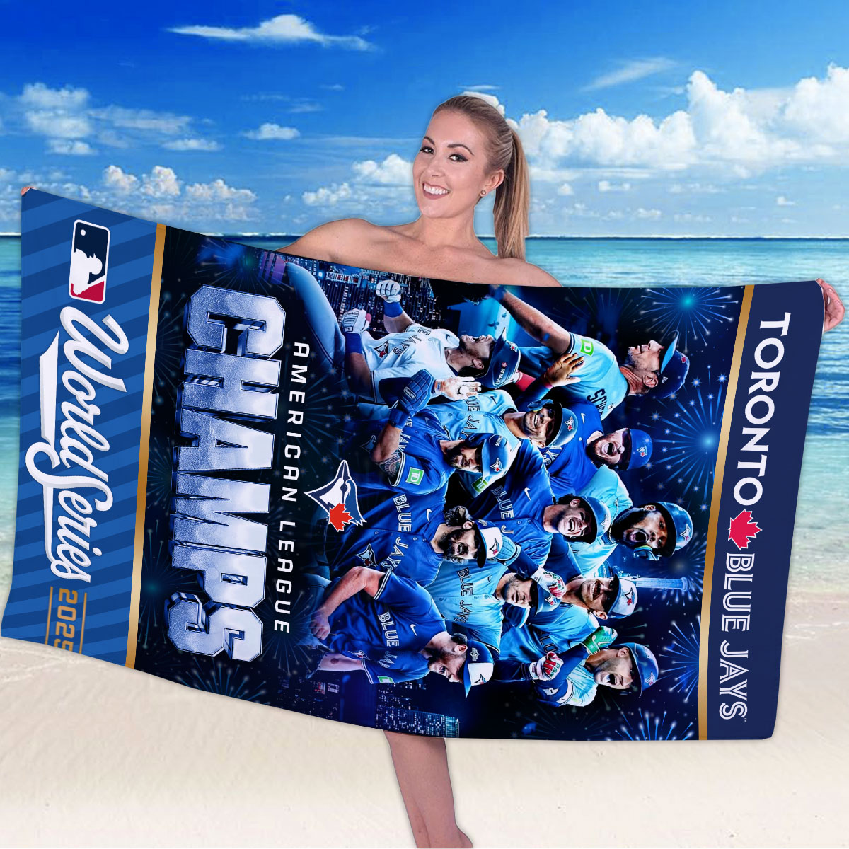 Toronto Blue Jays 2025 American League Champions Rectangle Beach Towel – HOATT14615