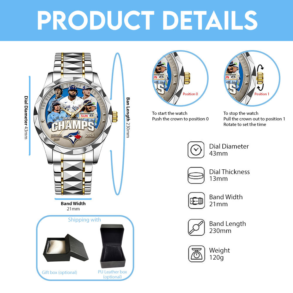 Toronto Blue Jays 2025 American League Champions Alloy Luxury Quartz Watch – TANTN17711