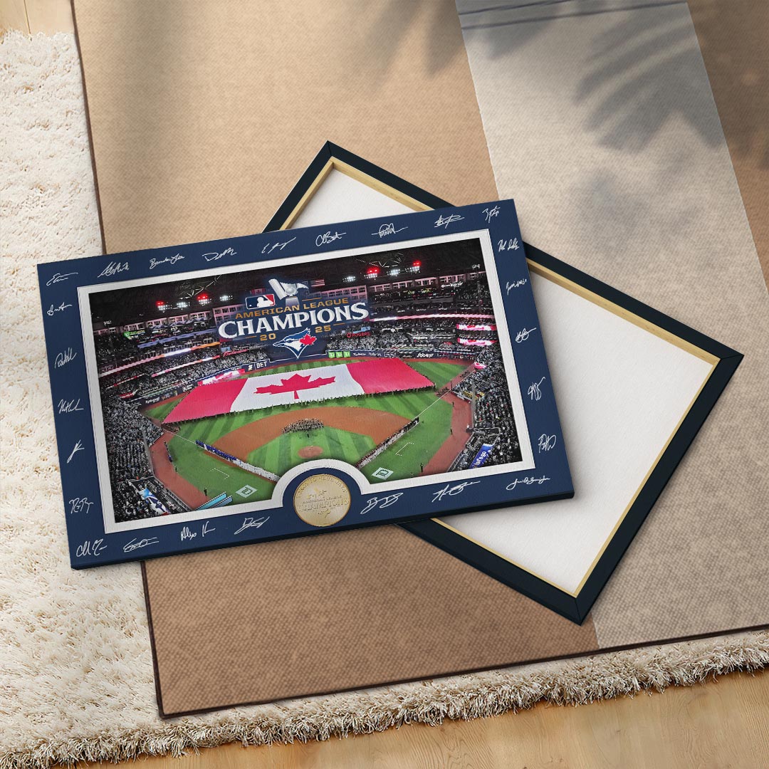 Toronto Blue Jays 2025 American League Champions Rectangle Canvas With Inner Frame – HOATT14476