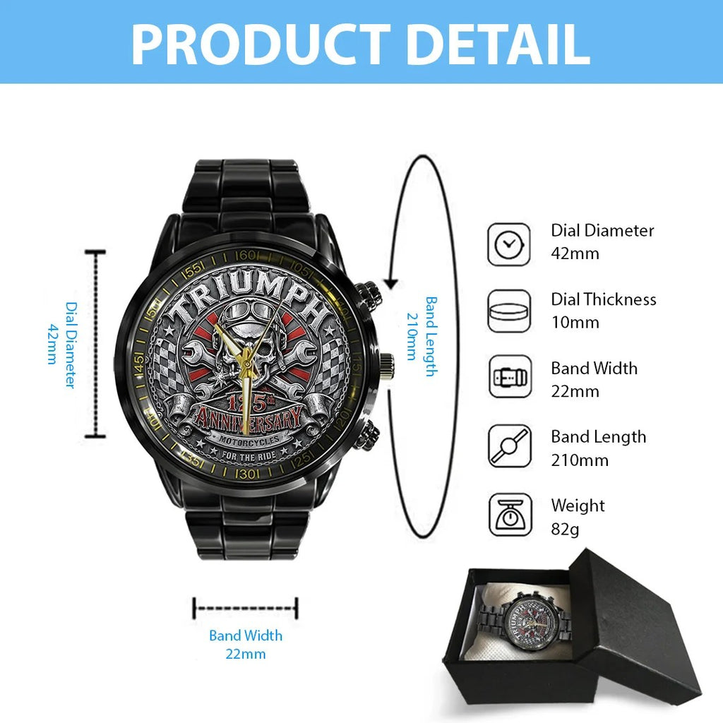 Triumph Motorcycles 125th Anniversary 2027 Black Stainless Steel Watch – TANTN26332