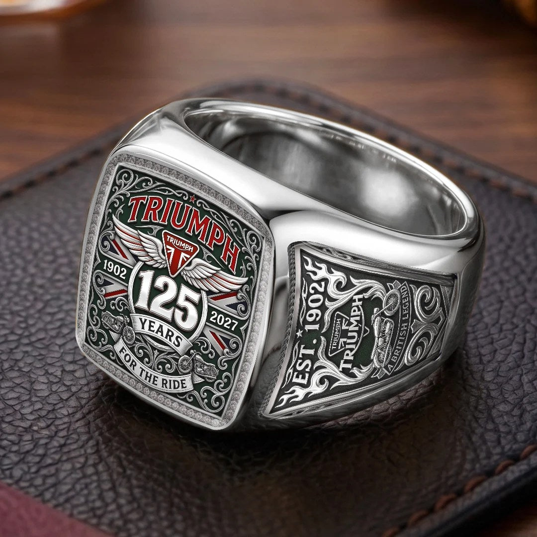 Triumph Motorcycles 125th Anniversary 3D Engraved Ring – TMTHU10073