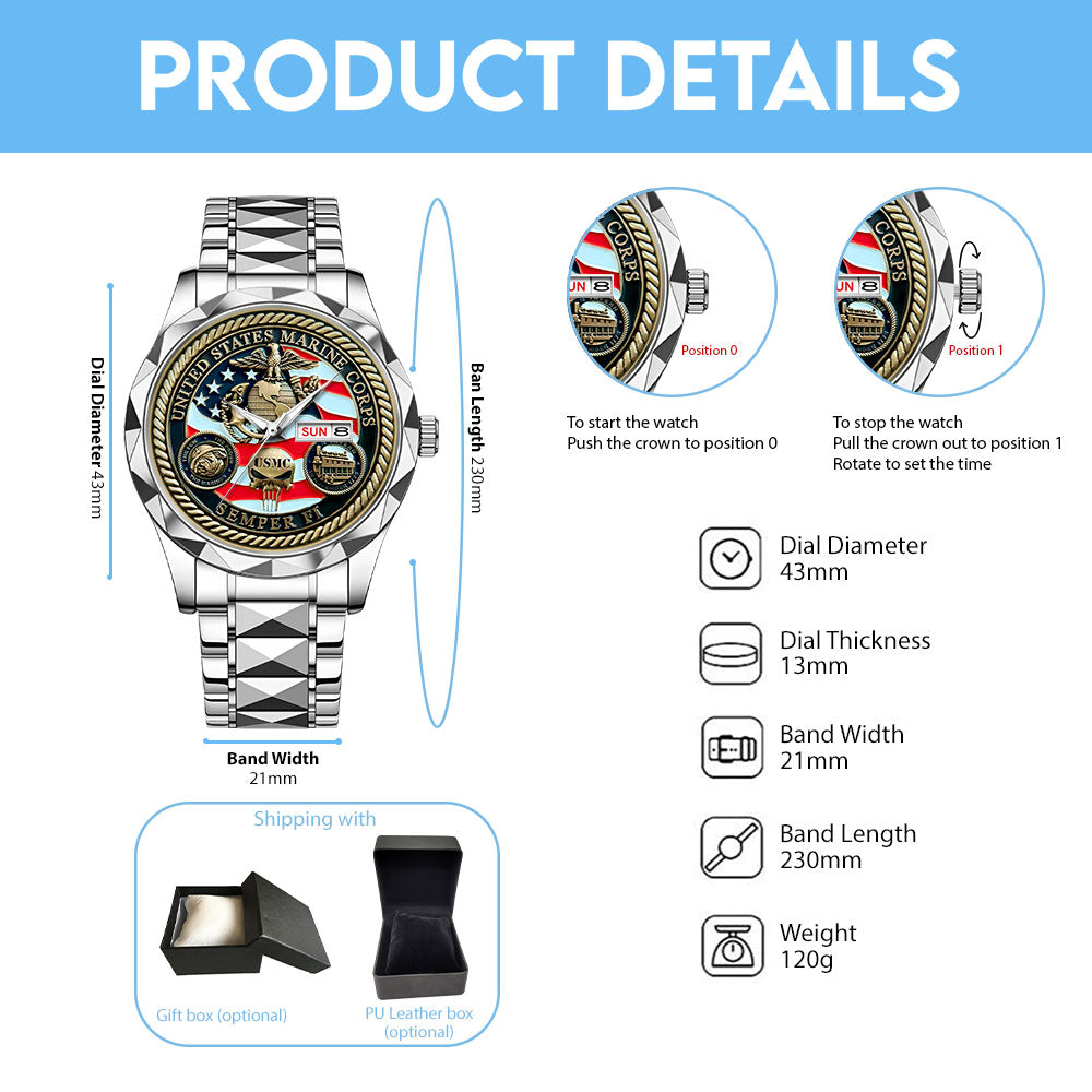 US Marine Corps Alloy Luxury Quartz Watch – MAITM12594