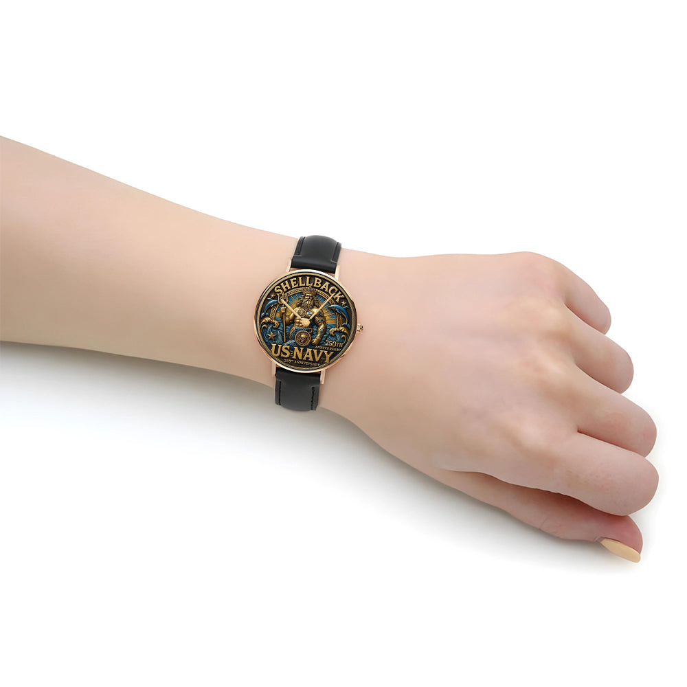 US Navy Black Stitched Leather Watch – MAITM12727