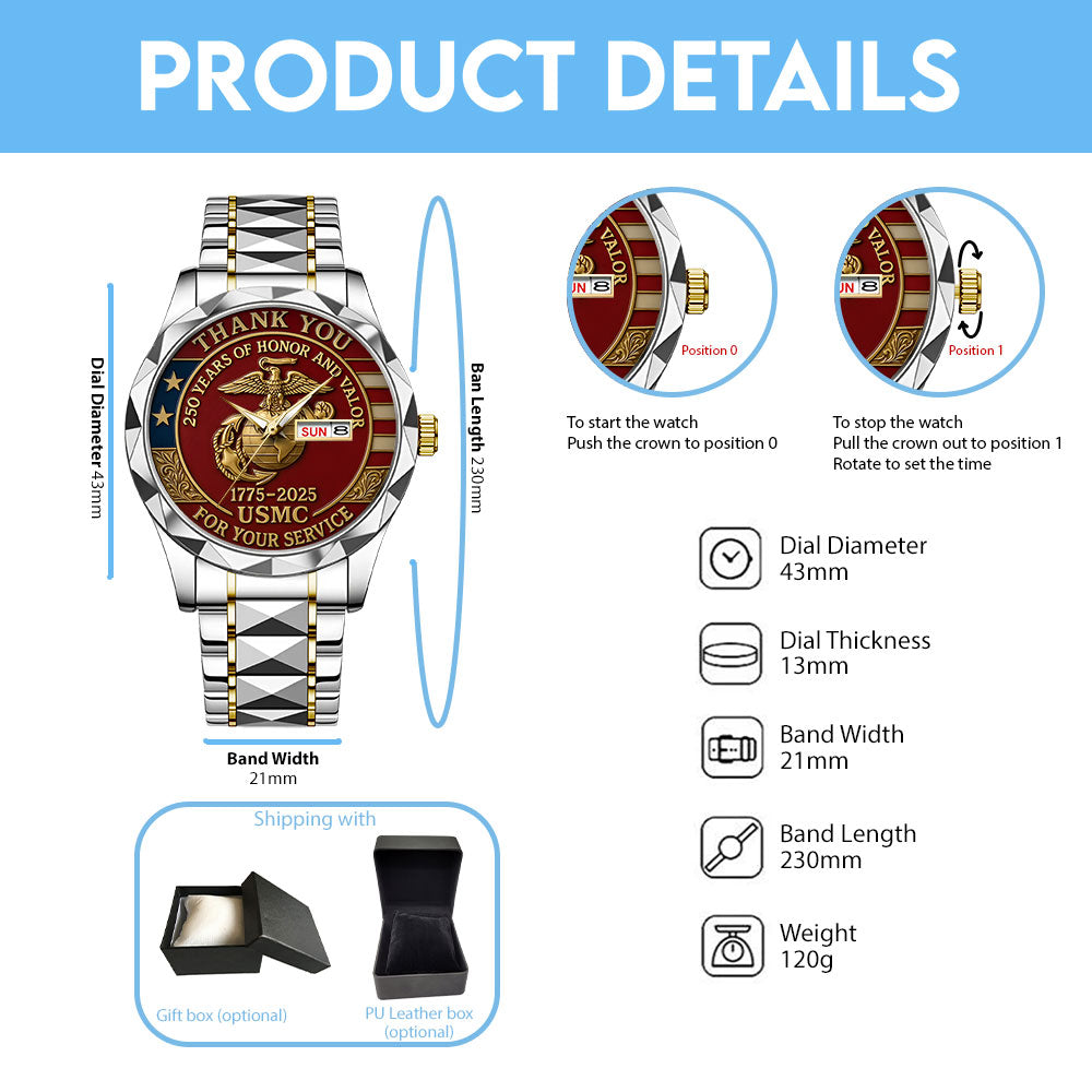 US Marine Corps Alloy Luxury Quartz Watch – TANTN 14647