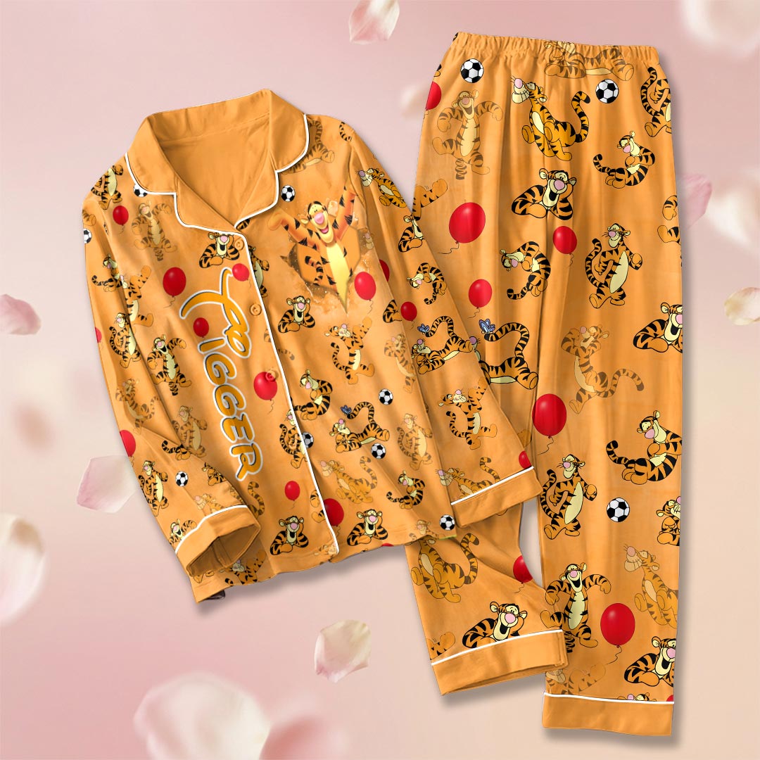 Winnie-the-Pooh x Tigger Satin Pajama Set with Piping – HOATT19984