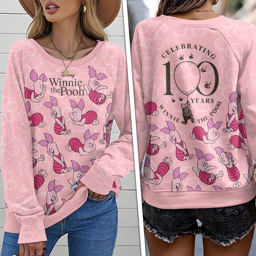 Winnie-the-Pooh x Piglet 100th Anniversary Round Neck Raglan Sleeve Sweatshirt – GNE7833
