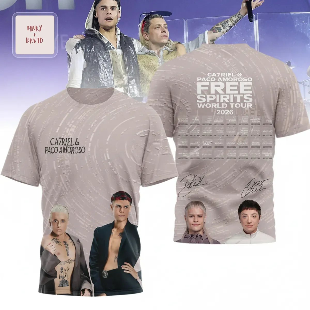 CA7RIEL & PACO AMOROSO FREE SPIRITS World Tour 2026 3D T-Shirt