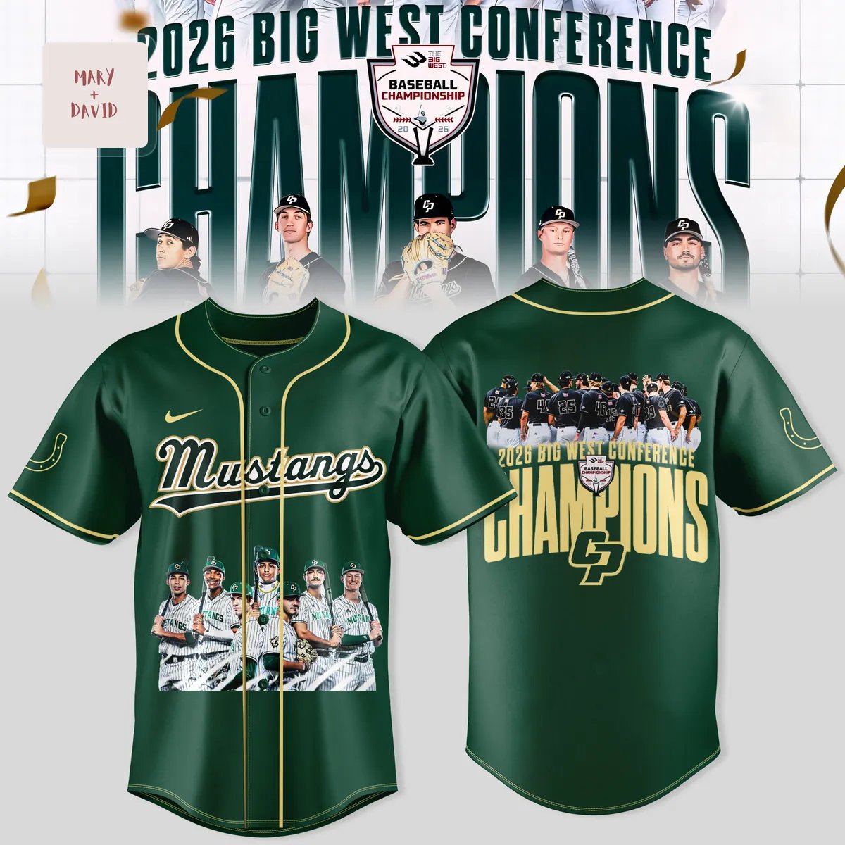 Cal Poly Mustangs 2026 Big West Conference Champions Commemorative Green Baseball Jersey