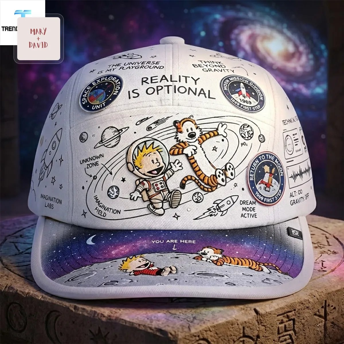 Calvin and Hobbes Astronaut Space Adventure Embroidered Baseball Cap
