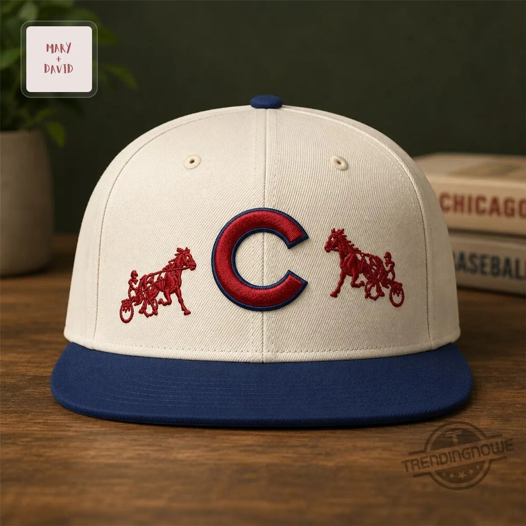Chicago Cubs Horse Racing Logo Cream Navy Flat Brim Baseball Cap
