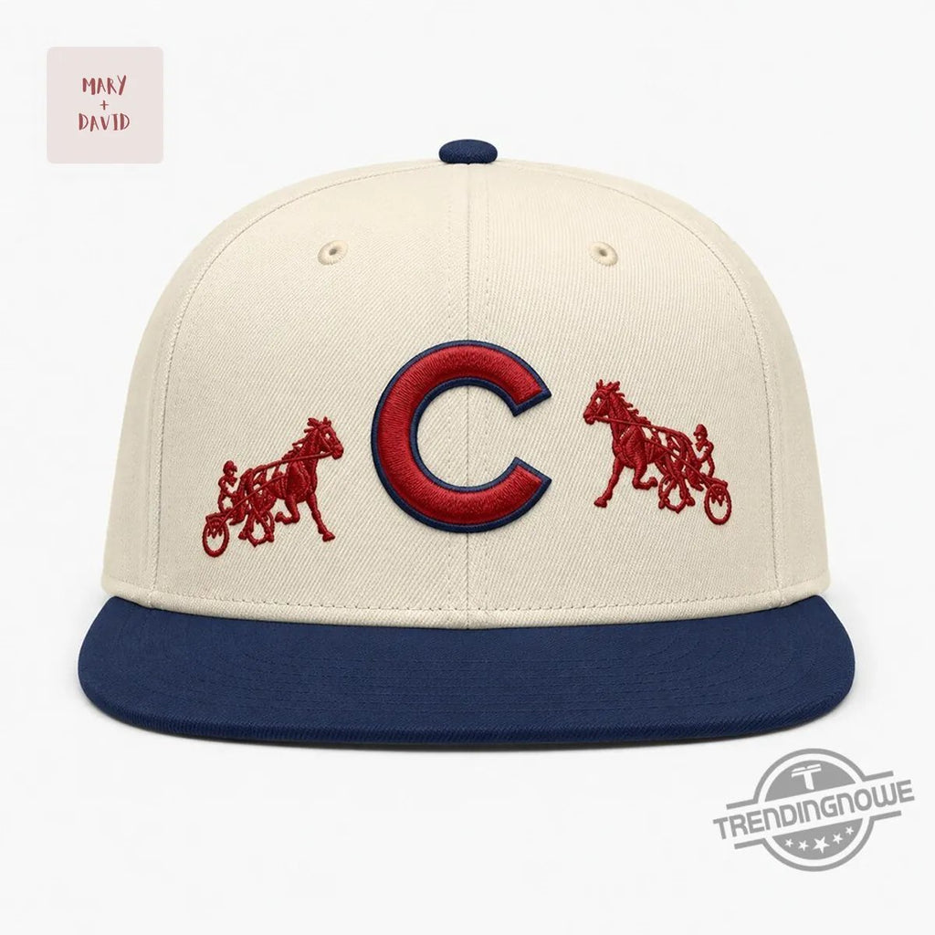 Chicago Cubs Horse Racing Logo Cream Navy Flat Brim Baseball Cap