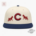 Chicago Cubs Horse Racing Logo Cream Navy Flat Brim Baseball Cap