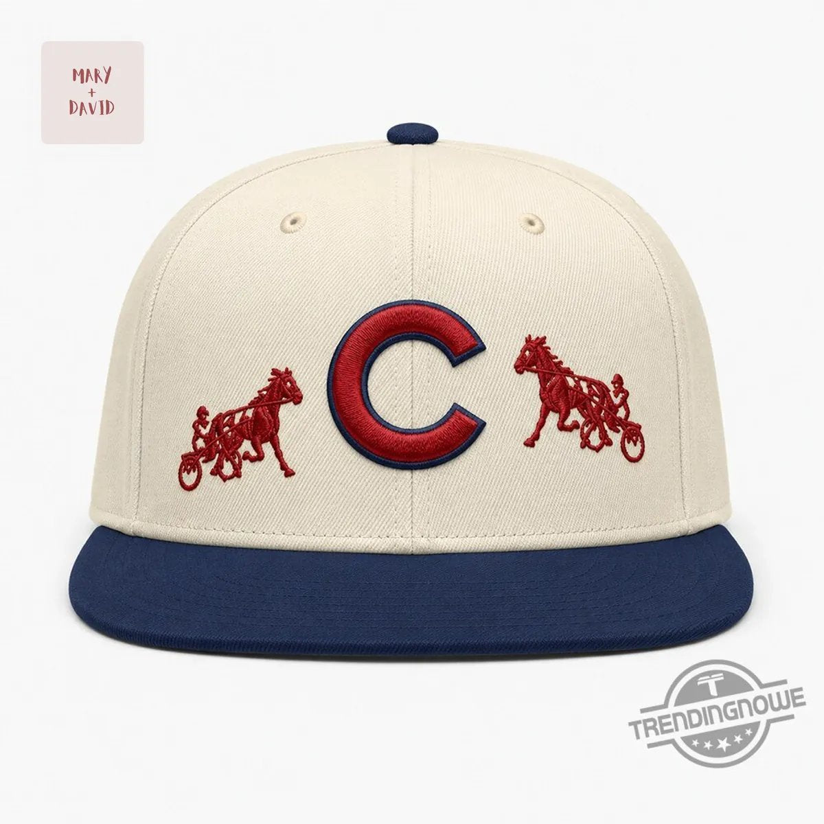 Chicago Cubs Horse Racing Logo Cream Navy Flat Brim Baseball Cap