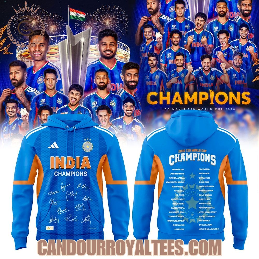 Cricket India 2026 T20 World Cup Champions T-Shirt, Hoodie