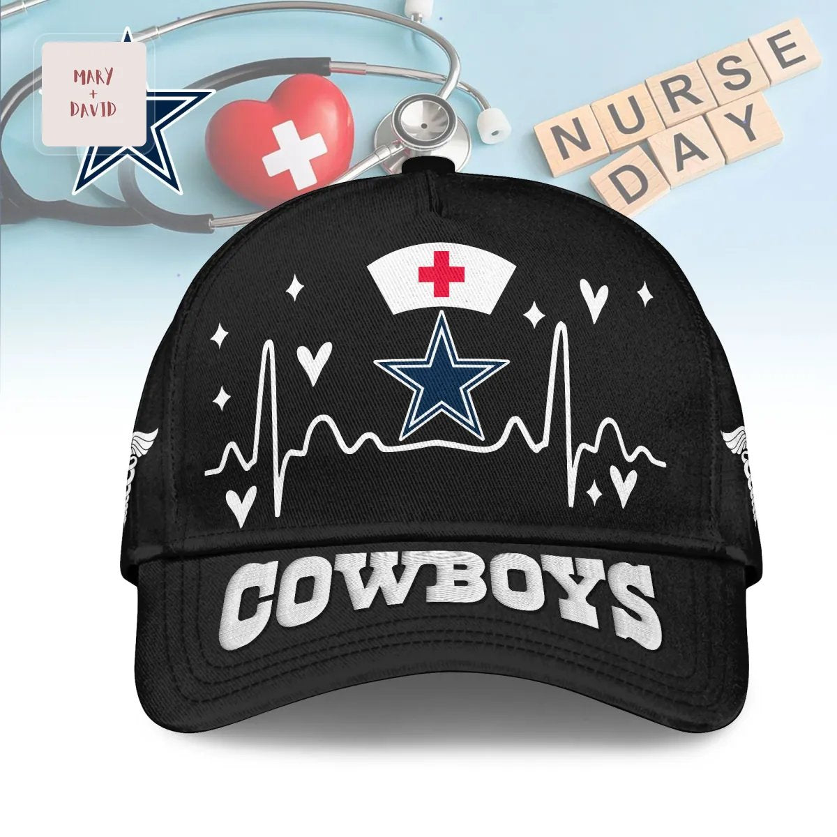 Dallas Cowboys Nurse Heartbeat EKG Design Baseball Cap