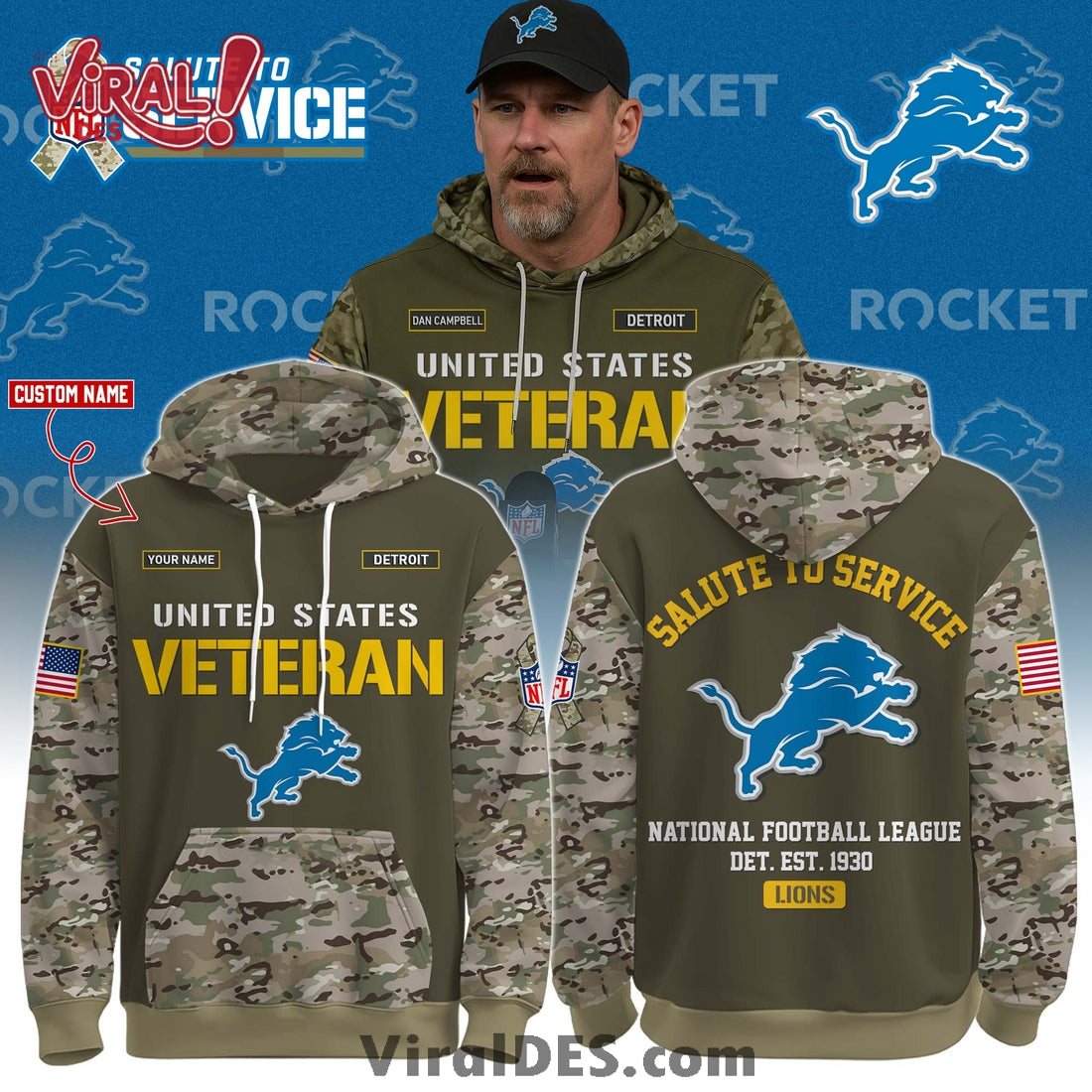Detroit Lions 2025 Salute to Service Hoodie, Long Pants