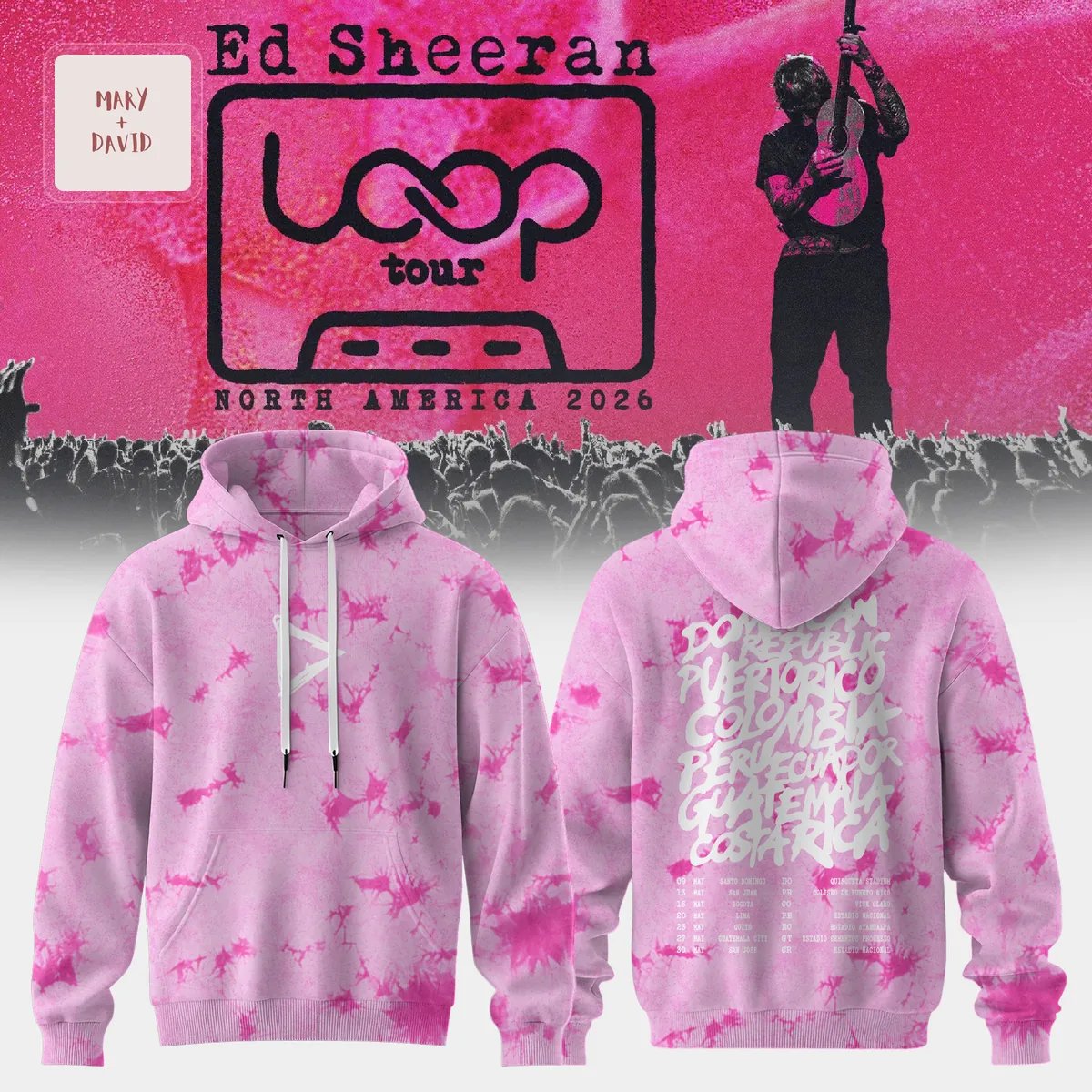 Ed Sheeran Loop Tour 2026 Pink Tie-Dye Pullover Hoodie