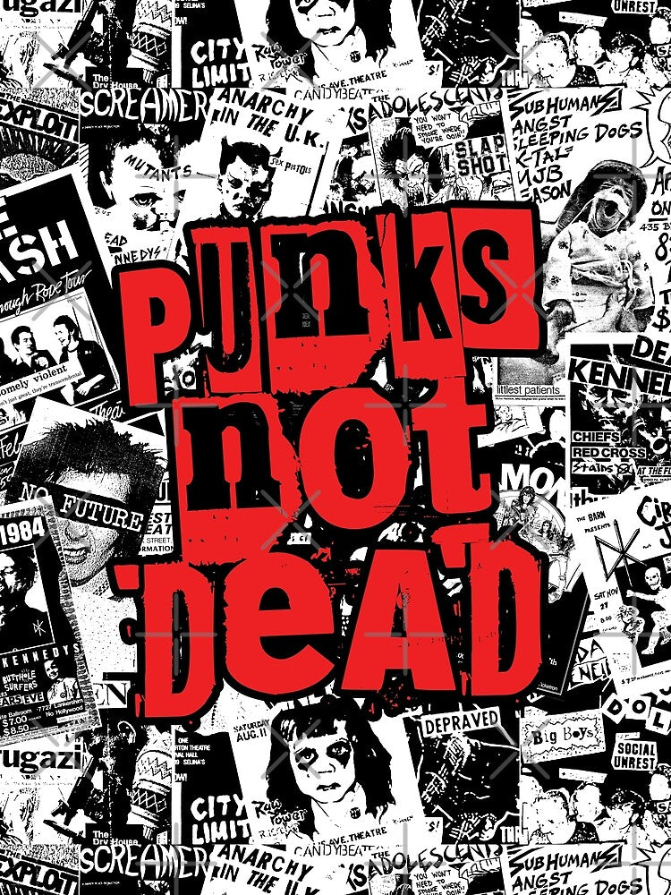 Punk Flyers Collage Punkrock Punks Not Dead Stencil Shirt