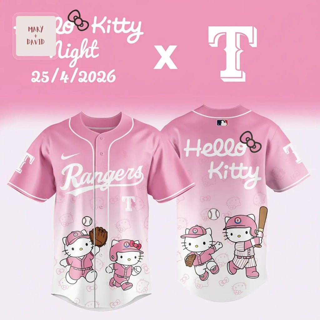 Hello Kitty Texas Rangers 2026 Pink Baseball Jersey