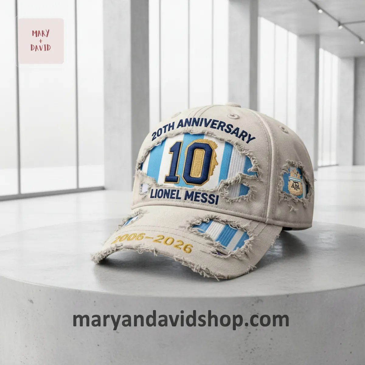 Lionel Messi 20th Anniversary 2006-2026 Distressed Number 10 Baseball Cap