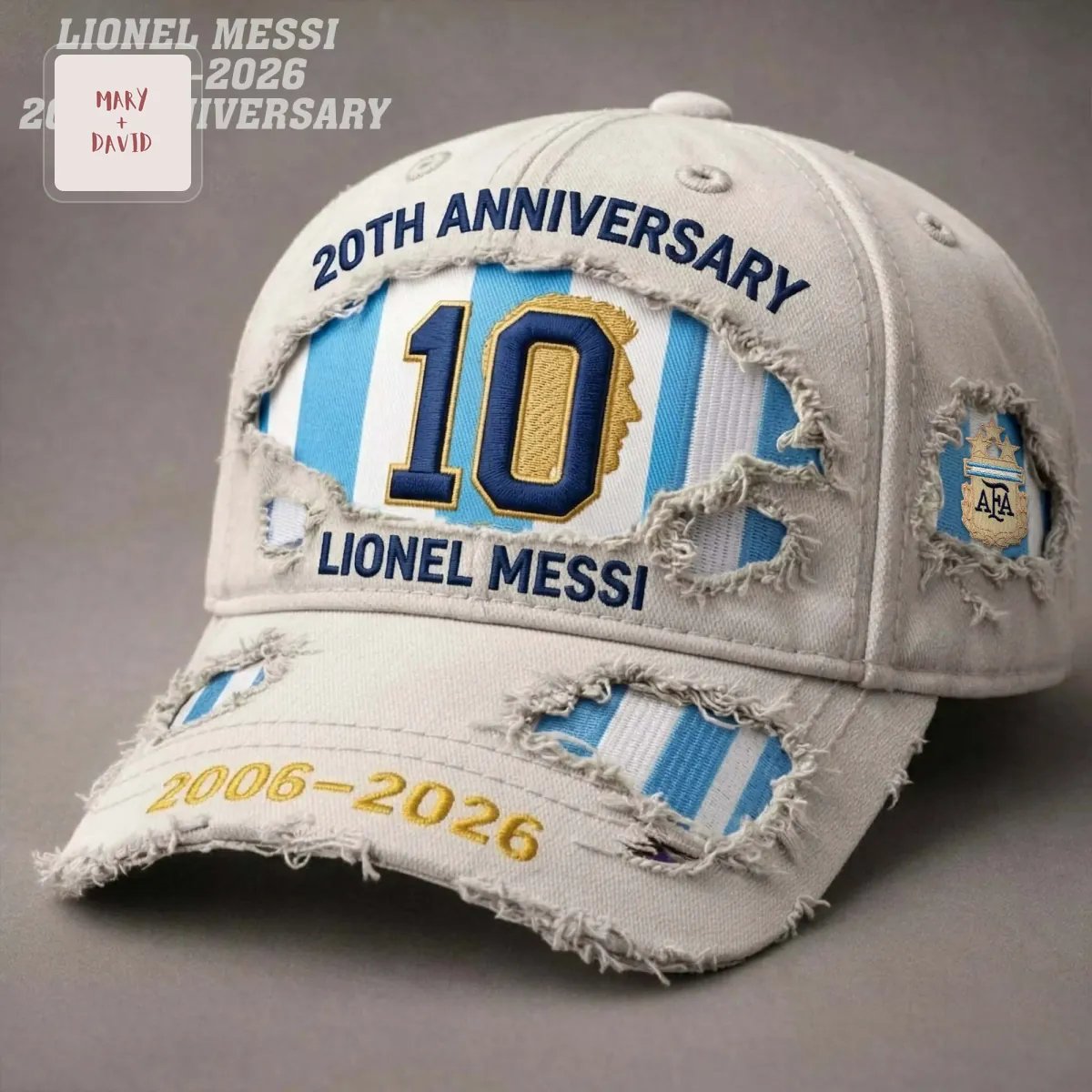 Lionel Messi 20th Anniversary 2006-2026 Distressed Number 10 Baseball Cap