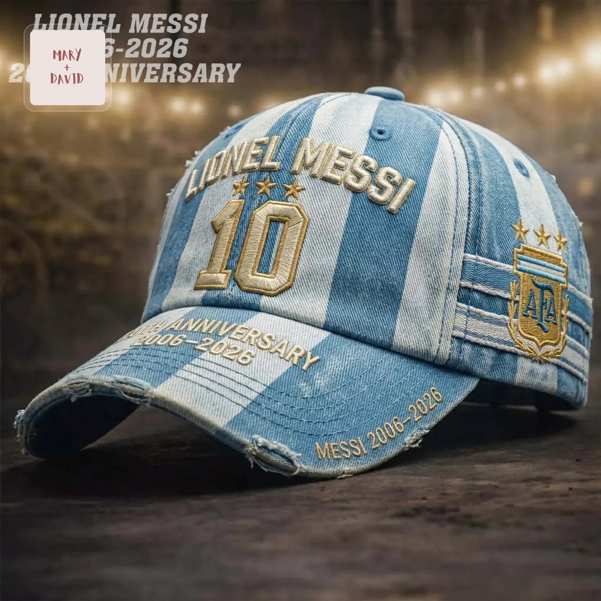 Lionel Messi 20th Anniversary Argentina 3-Star Embroidered Baseball Cap