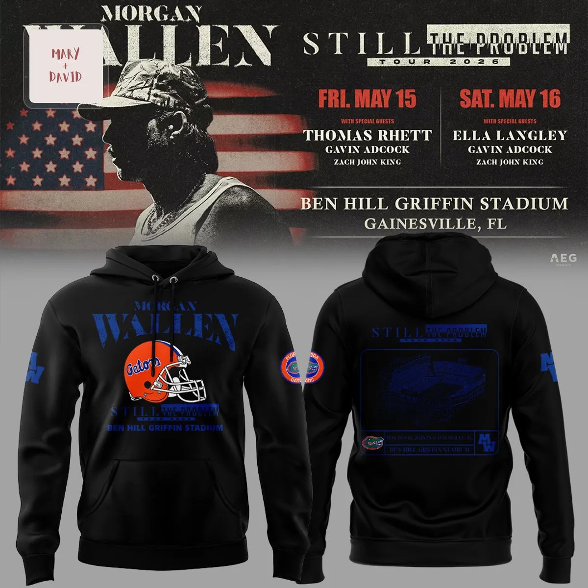 Morgan Wallen Still The Problem Tour 2026 Ben Hill Griffin Stadium Black Hoodie