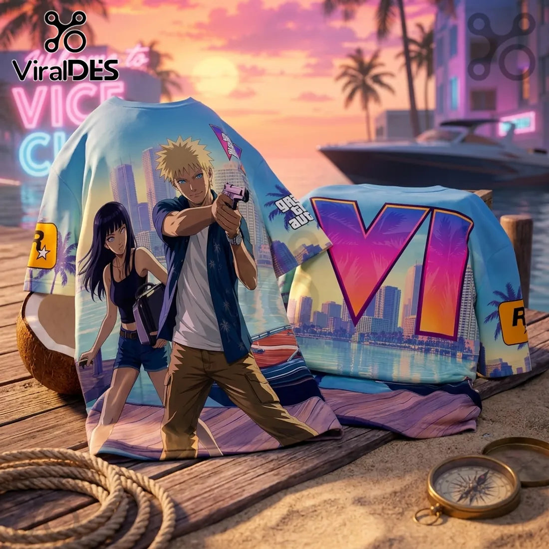 Naruto x Hinata Grand Theft Auto VI Blue T-Shirt
