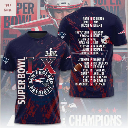 New England Patriots Super Bowl LX 2026 3D T-Shirt