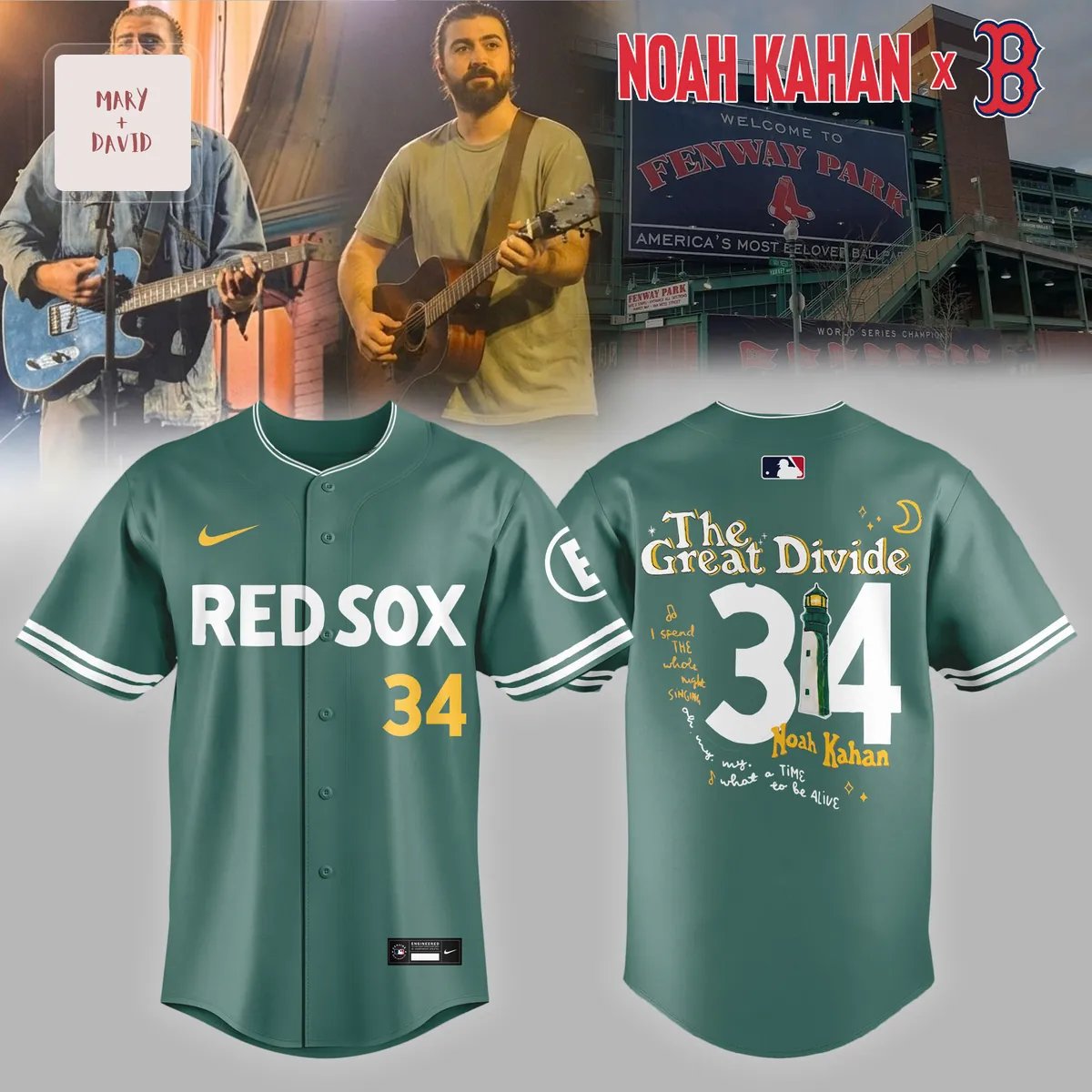 Noah Kahan Boston Red Sox The Great Divide Limited Edition Green Baseball Jersey