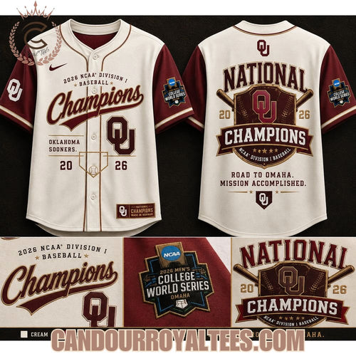 Oklahoma Baseball 2026 National Champions Baseball Jersey