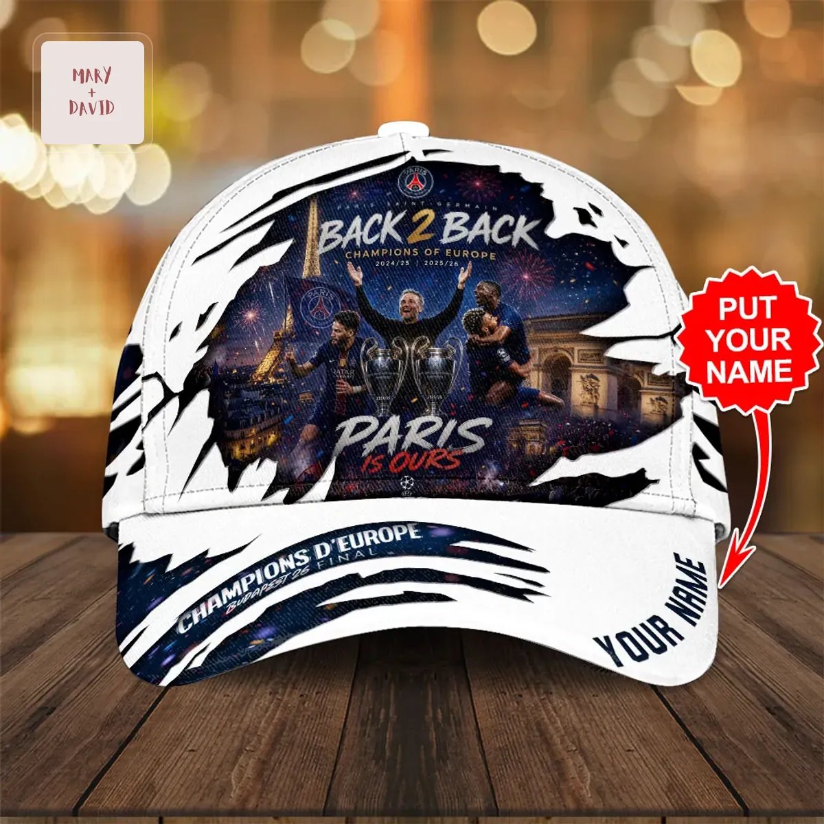Personalized Paris Saint-Germain Back 2 Back Champions 2025 26 Baseball Cap