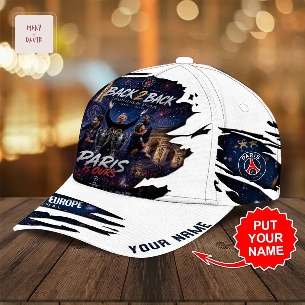 Personalized Paris Saint-Germain Back 2 Back Champions 2025 26 Baseball Cap
