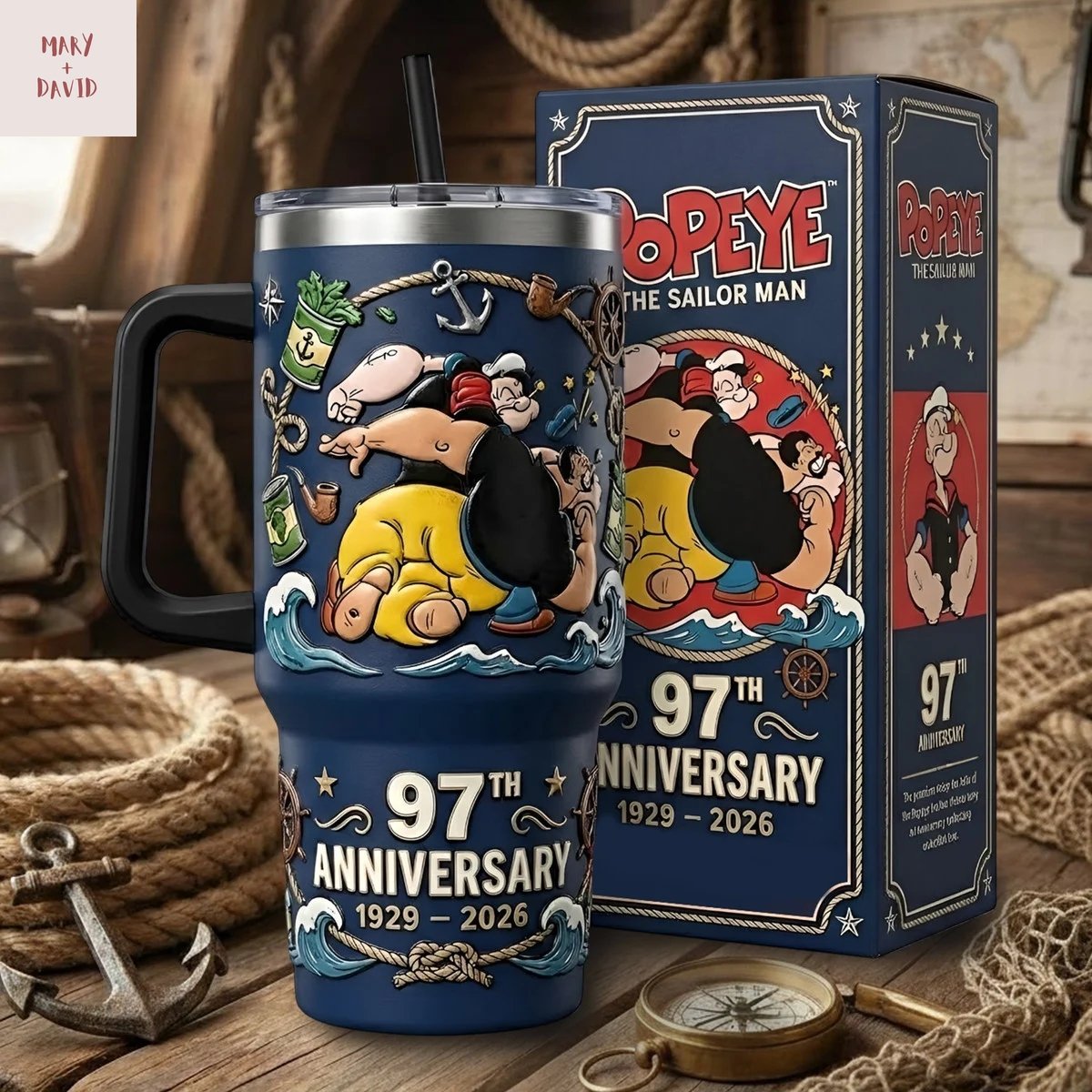 Popeye The Sailor Man 97th Anniversary 3D Embossed Tumbler
