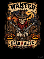 Dead Or Alive Halloween Skeleton Cowboy Vintage Western Wanted Shirt