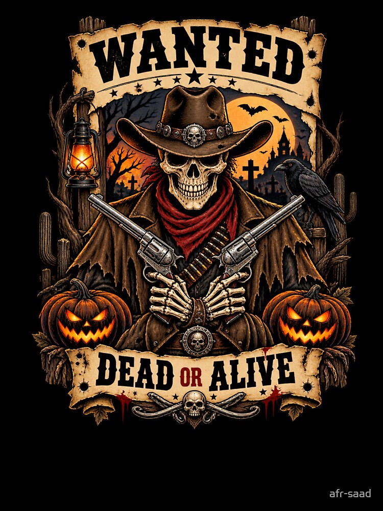 Dead Or Alive Halloween Skeleton Cowboy Vintage Western Wanted Shirt