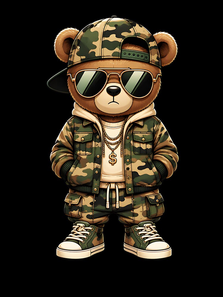 Cool Bear Hip Hop Streetwear Camo Design Shirt