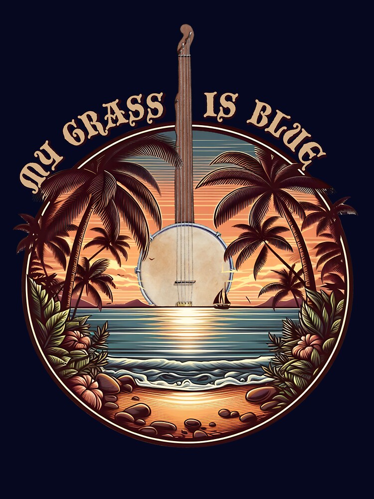 My Grass Is Blue Banjo Player Retro Sunset Bluegrass Banjo Gear Shirt